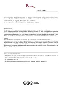 Une lignée d apothicaires et de pharmaciens languedociens : les Audouard, d Agde, Béziers et Castres - article ; n°246 ; vol.68, pg 175-188