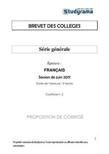 Corrigé Brevet Français 2017