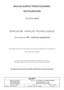 Sujet du bac 2012: Sciences appliquées (U12) - Métropole