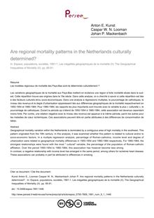 Are regional mortality patterns in the Netherlands culturally determined?  - article ; n°1 ; vol.9, pg 85-91