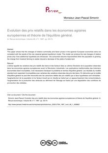 Evolution des prix relatifs dans les économies agraires européennes et théorie de l équilibre général.  - article ; n°1 ; vol.48, pg 55-74