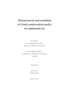 Measurement and modeling of cloud condensation nuclei in continental air [Elektronische Ressource] / Diana Rose