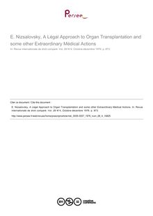 E. Nizsalovsky, A Légal Approach to Organ Transplantation and some other Extraordinary Médical Actions - note biblio ; n°4 ; vol.28, pg 1233-1233