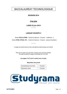 Sujet Bac STD2A LV2 Italien 2014