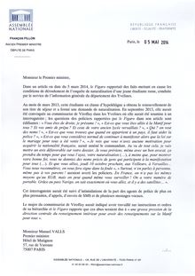 Courrier de François Fillon à Manuel Valls