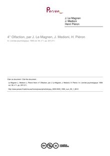 Olfaction, par J. Le Magnen, J. Medioni, H. Piéron - compte-rendu ; n°1 ; vol.59, pg 207-211