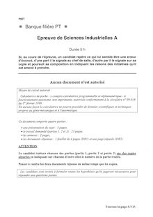Sciences Industrielles A 2006 Classe Prepa PT Banque Filière PT