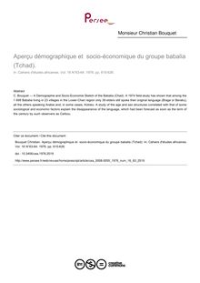 Aperçu démographique et  socio-économique du groupe babalia (Tchad). - article ; n°63 ; vol.16, pg 615-626