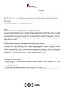 La France et la politique américaine à l égard de la sécurité de l Europe - article ; n°3 ; vol.44, pg 481-497