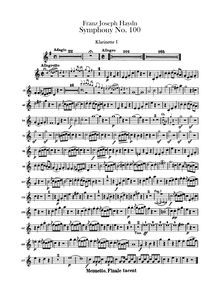 Partition clarinette 1, 2 (en C), Symphony No.100 en G major, “militaire”
