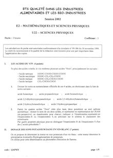 Sciences physiques 2002 BTS Qualité dans les industries alimentaires et bio-indus.