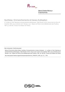 Synthèse. Emmanchements et traces d utilisation  - article ; n°1 ; vol.15, pg 329-330