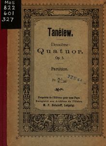 Partition complète, corde quatuor No.2, C major, Taneyev, Sergey