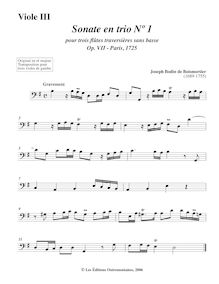 Partition viole de basse 3, 6 Trio sonates, Sonates en trio pour trois flûtes traversières sans basse