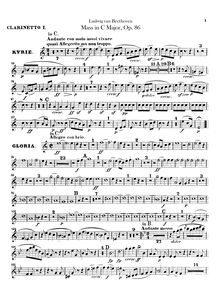 Partition clarinette 1, 2 (en C), Mass en C, Op.86, C major, Beethoven, Ludwig van
