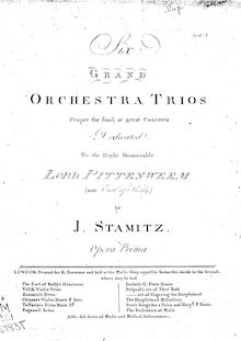Partition violon 1, 6 Grand orchestre Trios, Op.1, Stamitz, Johann