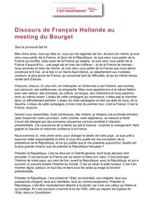 Discours de François Hollande au meeting du Bourget
