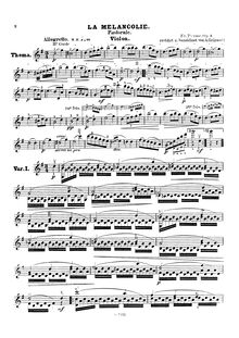 Partition de violon, La melancolie, Op.1, Pastorale, Prume, François