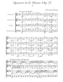 Partition complète, corde quatuor No.1 en G minor, Op.27, Grieg, Edvard
