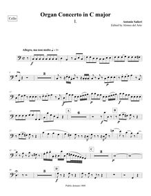 Partition violoncelles, orgue Concerto en C major, C major, Salieri, Antonio