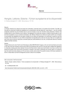 Hongrie, Lettonie, Estonie : l Union européenne et la citoyenneté - article ; n°1 ; vol.69, pg 137-150