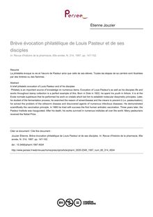 Brève évocation philatélique de Louis Pasteur et de ses disciples - article ; n°314 ; vol.85, pg 147-152