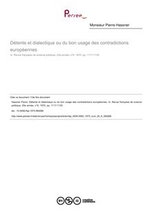 Détente et dialectique ou du bon usage des contradictions européennes - article ; n°6 ; vol.20, pg 1117-1135
