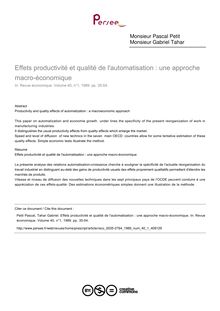 Effets productivité et qualité de l automatisation : une approche macro-économique - article ; n°1 ; vol.40, pg 35-54