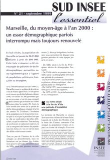 Marseille, du moyen-âge à l an 2000 : un essor démographique parfois interrompu  
