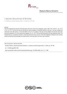 I decreti decurionali di Brindisi - article ; n°1 ; vol.14, pg 187-199