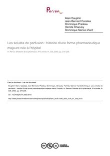 Les solutés de perfusion : histoire d une forme pharmaceutique majeure née à l hôpital - article ; n°338 ; vol.91, pg 219-238