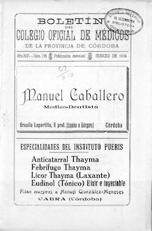 Boletín del Colegio Oficial de Médicos de la Provincia de Córdoba, n. 155 (1934)