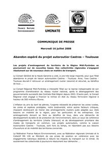 Abandon espéré du projet autoroutier Castres – Toulouse