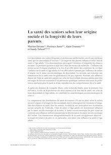 La santé des seniors selon leur origine sociale et la longévité de leurs parents - article ; n°1 ; vol.411, pg 25-46