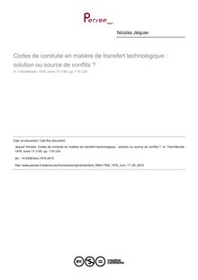 Codes de conduite en matière de transfert technologique : solution ou source de conflits ? - article ; n°65 ; vol.17, pg 115-124