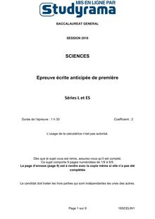 BacL/ES2016épreuvesanticipées-sciences-pondichéry