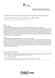 Le rôle de la Mazzini Society dans l émigration démocratique antifasciste italienne aux Etats-Unis, 1940-1943 - article ; n°1 ; vol.60, pg 16-22