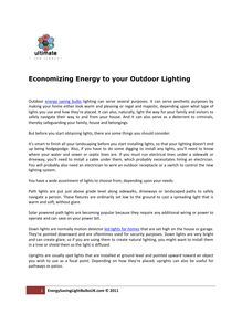 Economizing Energy to your Outdoor Lighting