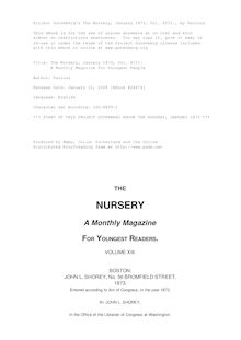 The Nursery, January 1873, Vol. XIII. - A Monthly Magazine for Youngest People