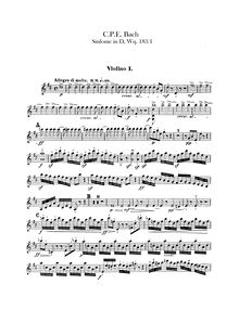 Partition violons I, Symphonie, H.663, D Major, Bach, Carl Philipp Emanuel