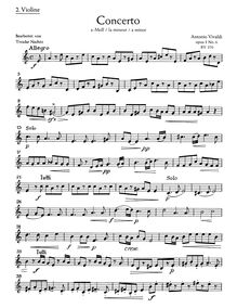 Partition violon II, violon Concerto en A minor, RV 356, A minor