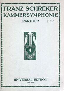 Partition couverture couleur, Kammersymphonie, Schreker, Franz