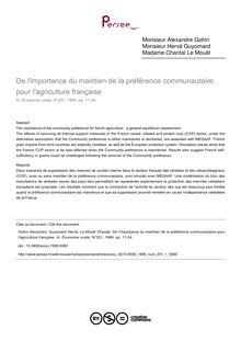 De l importance du maintien de la préférence communautaire pour l agriculture française - article ; n°1 ; vol.251, pg 11-24
