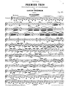 Partition violon, Piano Trio No.1, Op.20, G minor, Diémer, Louis