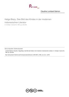 Helga Blazy, Das Bild des Kindes in der modernen indonesischen Literatur  ; n°1 ; vol.45, pg 203-204