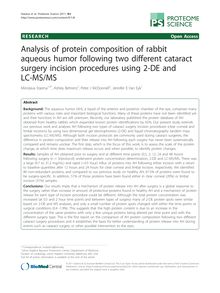 Analysis of protein composition of rabbit aqueous humor following two different cataract surgery incision procedures using 2-DE and LC-MS/MS