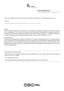 Les fumigations de chlore contre le typhus à Strasbourg, en 1814 - article ; n°235 ; vol.65, pg 285-287