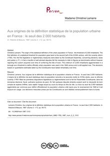 Aux origines de la définition statistique de la population urbaine en France : le seuil des 2 000 habitants - article ; n°2 ; vol.2, pg 59-72