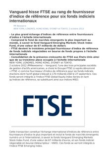 Vanguard hisse FTSE au rang de fournisseur d indice de référence pour six fonds indiciels internationaux