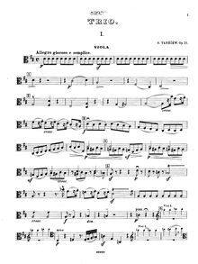 Partition viole de gambe, corde Trio, Струнное трио, D major, Taneyev, Sergey